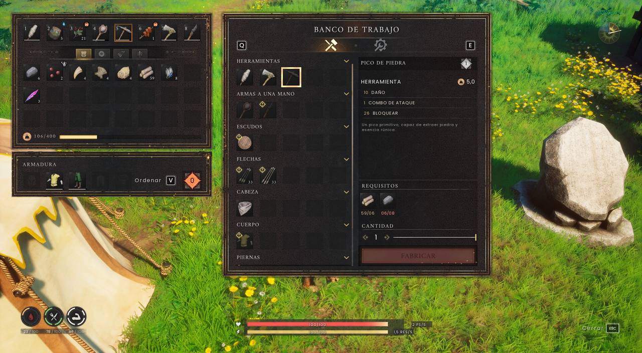 Receta del pico de piedra en el banco de trabajo de Dragonwilds