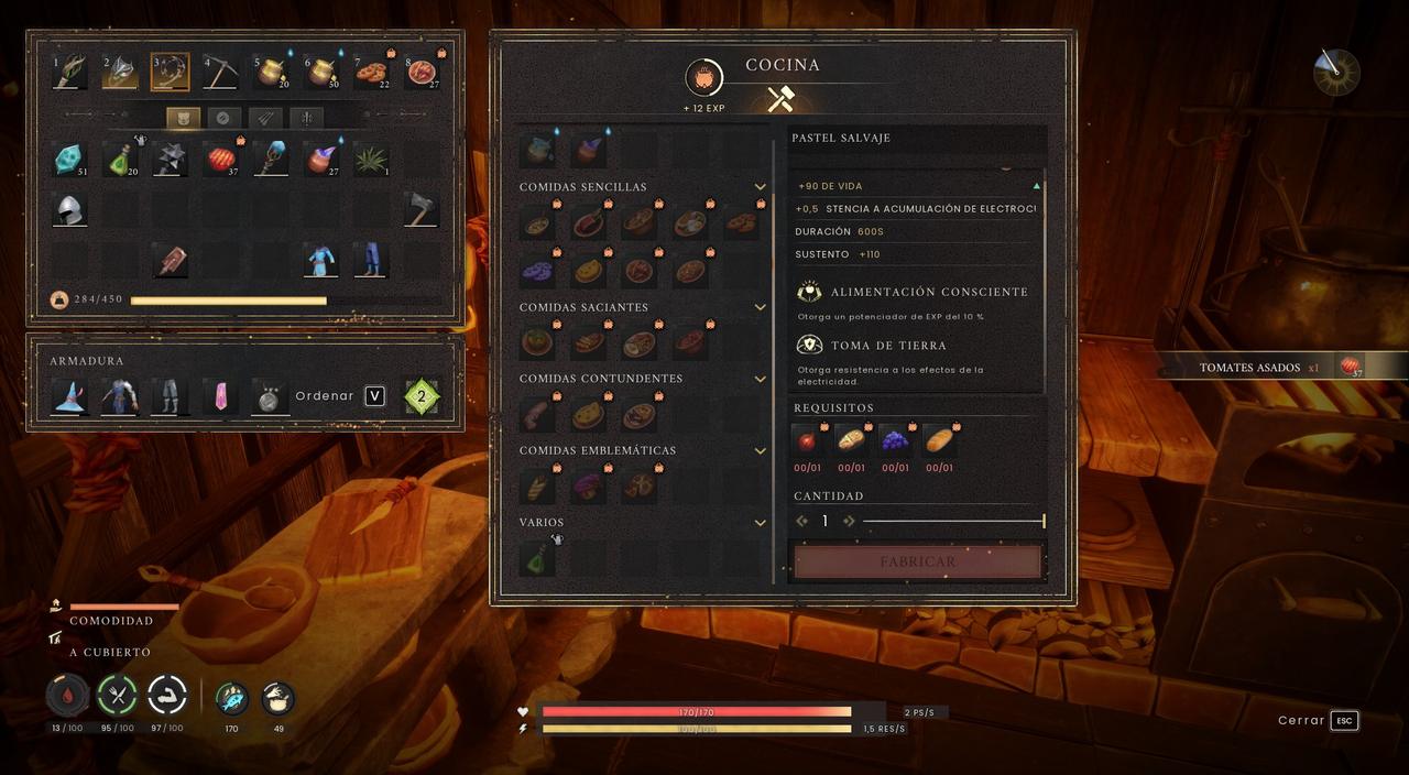 Pastel salvaje en la estación de Cocina de Dragonwilds con sus propiedades