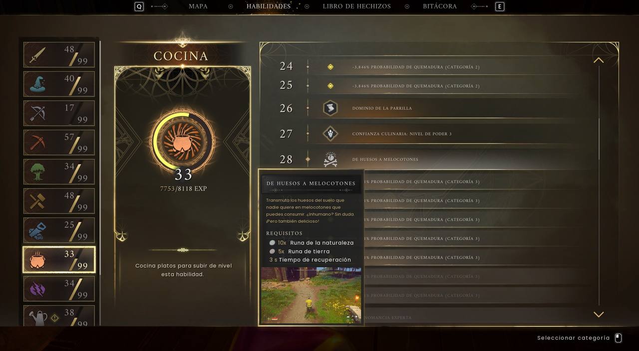 Hechizo De huesos a melocotones en Dragonwilds con sus requisitos de runas