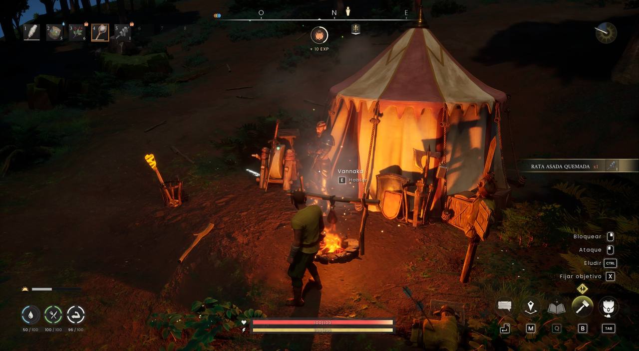 Vannaka junto a su tienda al sur del molino en Dragonwilds