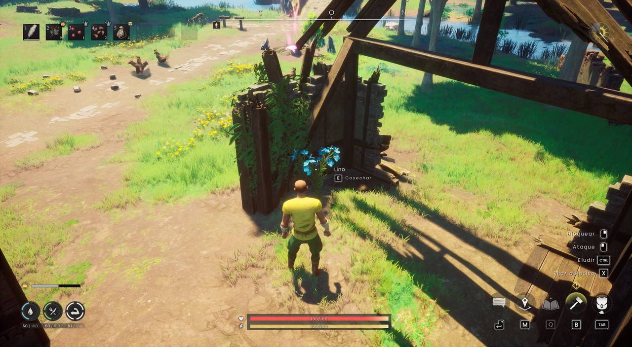 Planta de lino silvestre con flores azules lista para cosechar en Dragonwilds